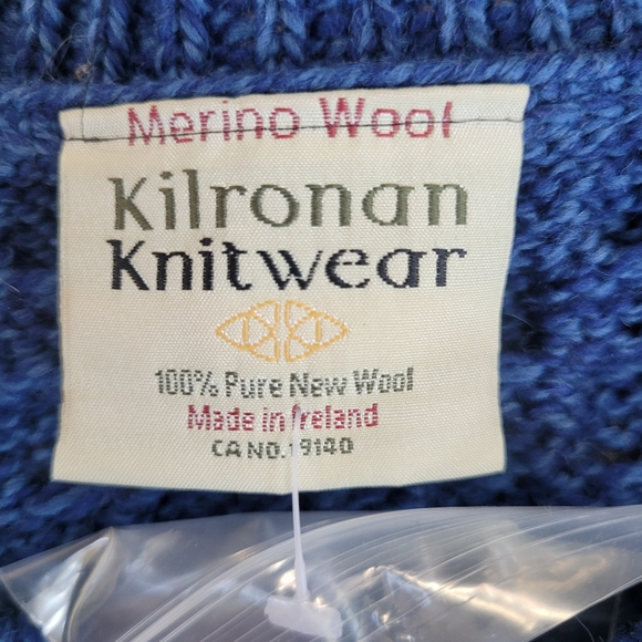 NWT Kilronan Ireland 100% Merino Wool Aran Cable Knit Cardigan Royal Blue XL - Picture 4 of 10
